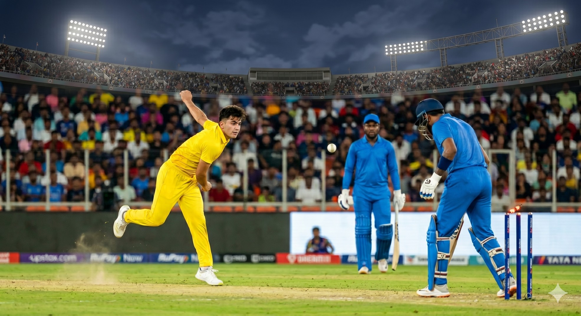  Noor Ahmad 2/23 — Hardik & Rutherford in One Over